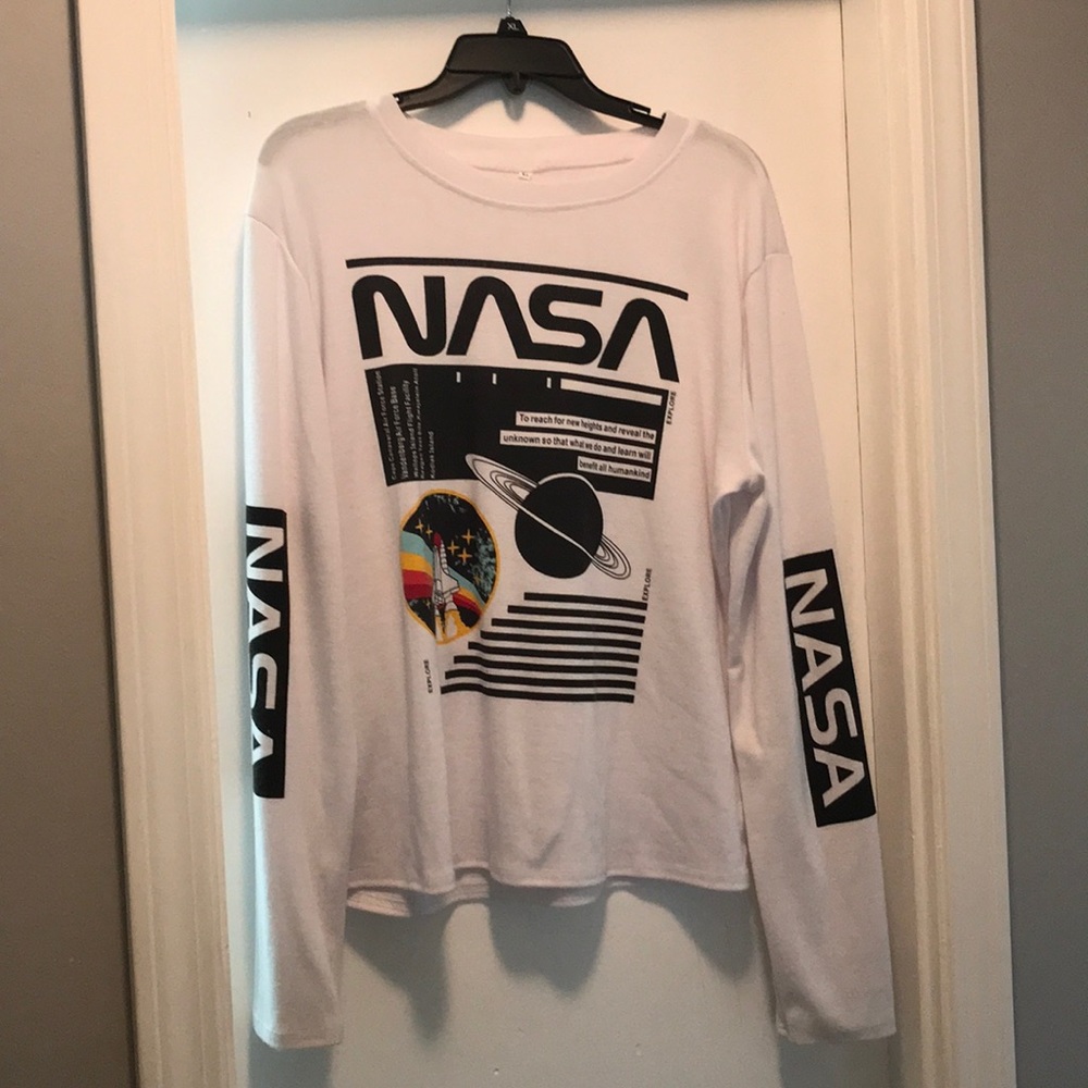 White “NASA” printed long sleeve shirt